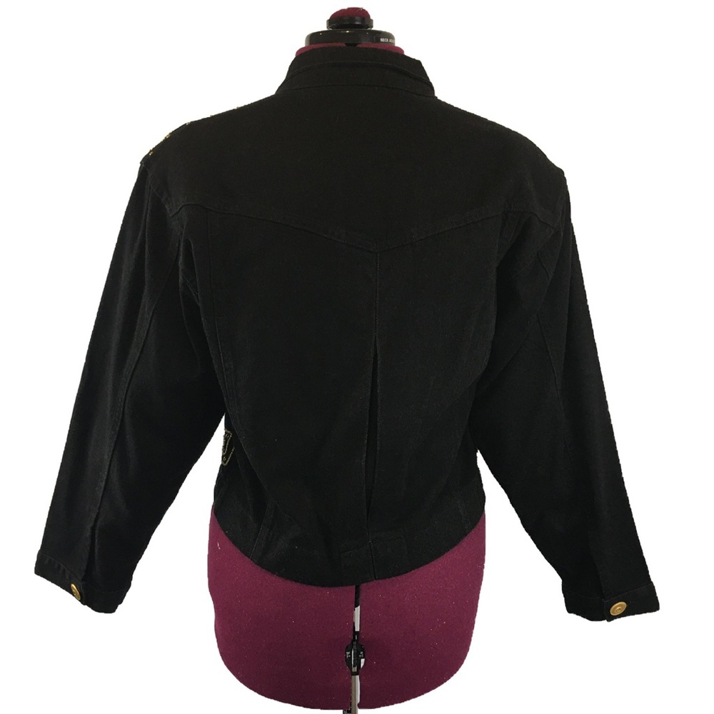 David David Vintage Denim Jeans Gold Trim Black 1980’s Style Short Jacket Coat - Picture 3 of 12